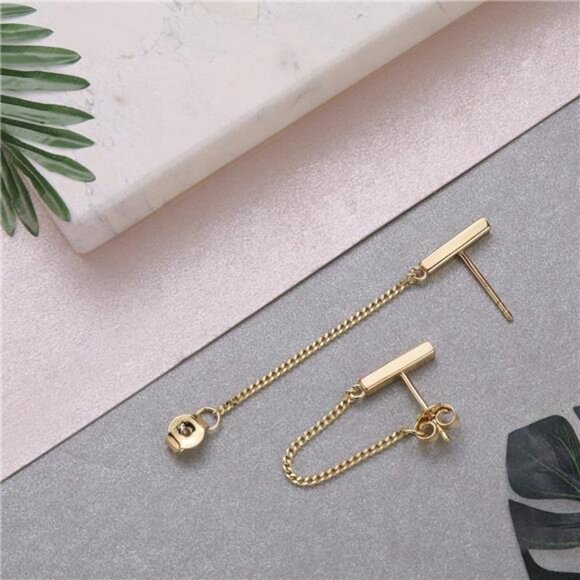 Sterling Silver Chain Earrings for Women - Gold-Plated Hypoallergenic Dangle Stu - Picture 6 of 7